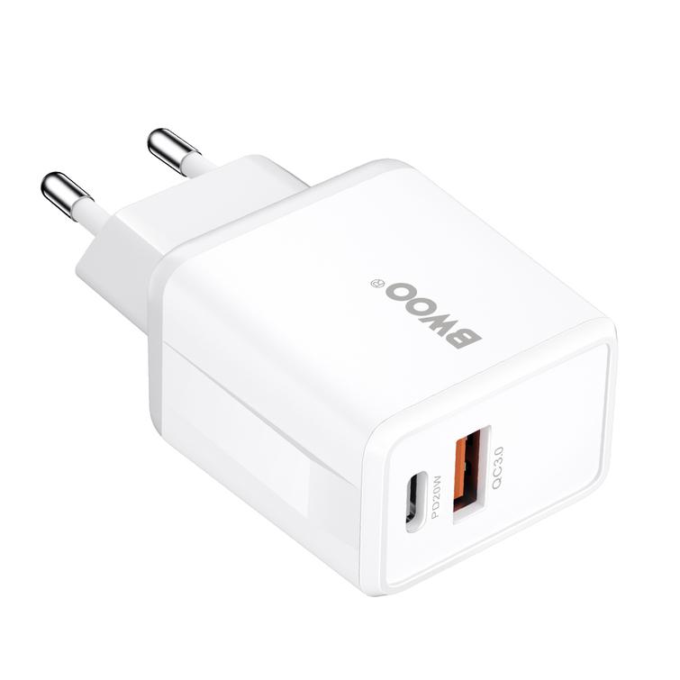 BWOO-seinälaturi CDA182 QC 38W 1x USB-A + 1x USB-C valkoinen