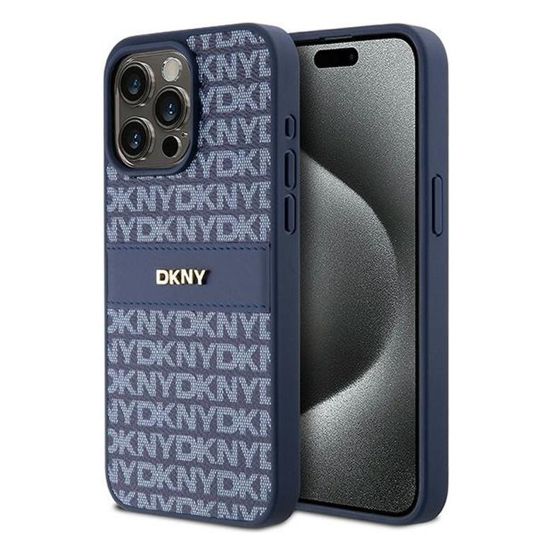 DKNY iPhone 15 Pro Max 6,7" -puhelimen suojakuori DKHCP15XPRTHSLB, musta, HC Magsafe -kuvioitu pu-suojakuori pinotulla logolla.