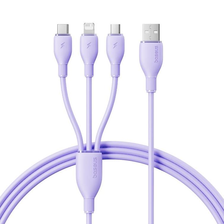 Baseus Ultra Fast One-for-Three -pikalatauskaapeli USB-A - M+L+C 3.5A 1.3m Nebula Purple