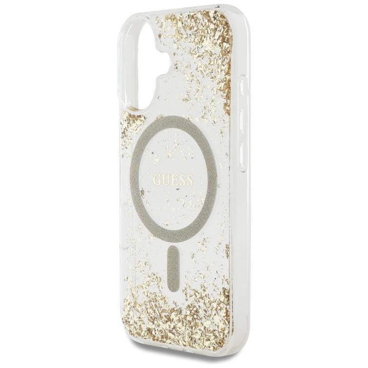 Guess HC Resin Bottom Glitter -suojakuori iPhone 16:lle, MagSafe, kulta