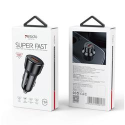 YESIDO CAR CHARGER Y64 50W FAST CHARGING USB-A+C BLACK