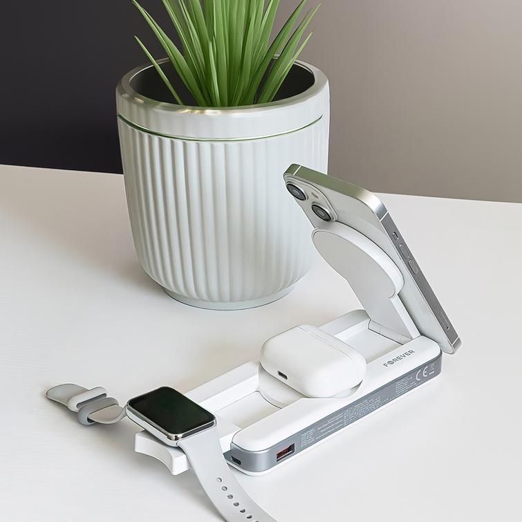 Forever langaton varavirtalähde MATB-300 10000 mAh magneettinen 3in1 valkoinen