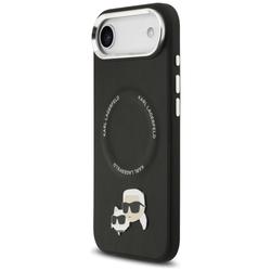 Karl Lagerfeld -kotelo, Magsafe PU -kotelo, jossa Karl&Choupette-p&auml;&auml;t, nastat, logo ja metalliset kamerapainikkeet iPhone 17 Airille, musta