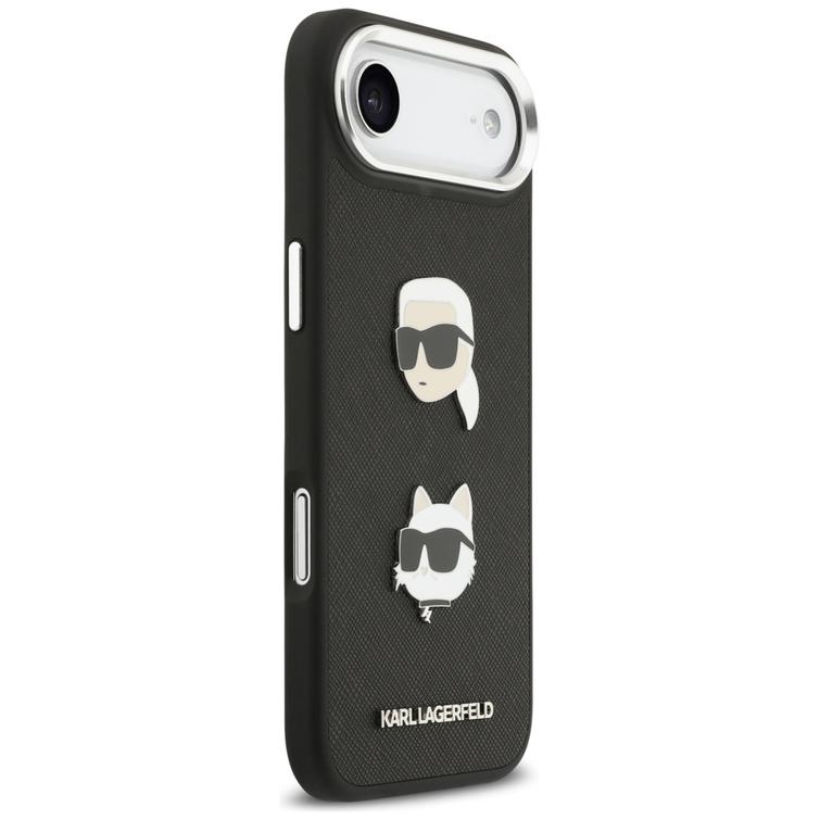Karl Lagerfeld FW Grained Karl & Choupette Heads Pins & Logo -suojakuori iPhone Airille, musta
