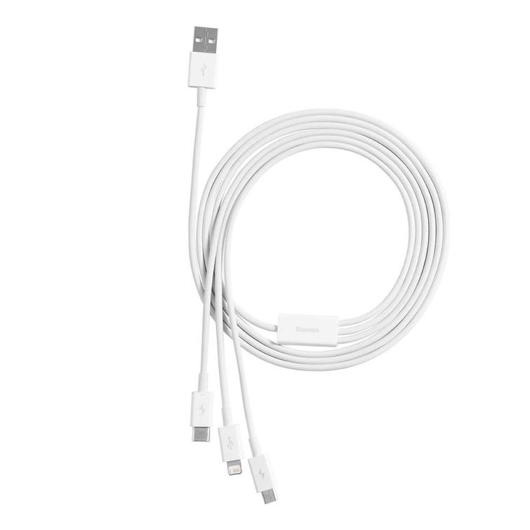 Baseus-kaapeli 3in1 Superior USB - Lightning + USB-C + microUSB 1,5 m 3,5A valkoinen