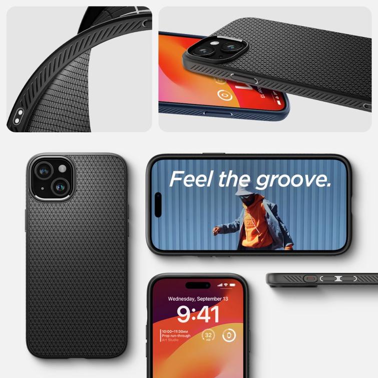 Spigen Liquid Air -suojakuori iPhone 15 6,1":lle mattamusta