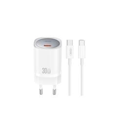 XO-sein&auml;laturi CE20 PD 30W 1x USB-C valkoinen + USB-C-kaapeli - USB-C