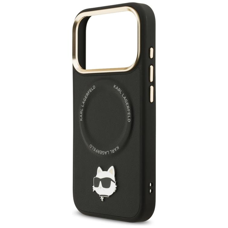 Karl Lagerfeld Big Strap Choupette Metal Logo MagSafe -kotelo iPhone 17 Pro Maxille, musta