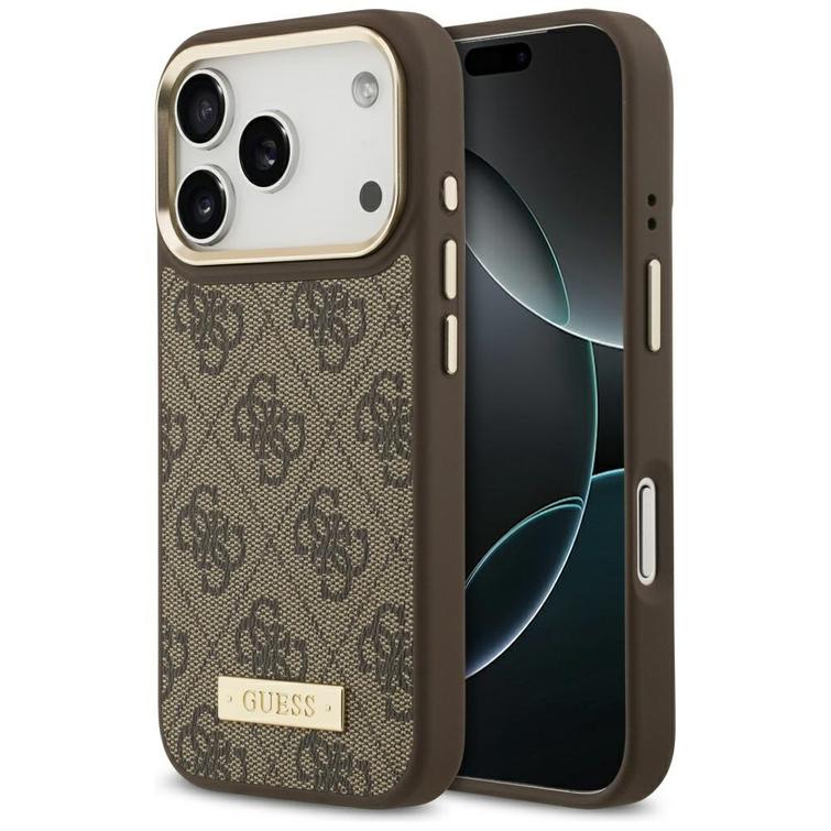 Guess 4G Logo Plate MagSafe case for iPhone 17 Pro brown