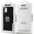 DKNY iPhone 15 Plus 6,7" -puhelimen suojakuori DKHCP15MSMCBSK, musta HC-silikoni ja pinomainen metallilogo.