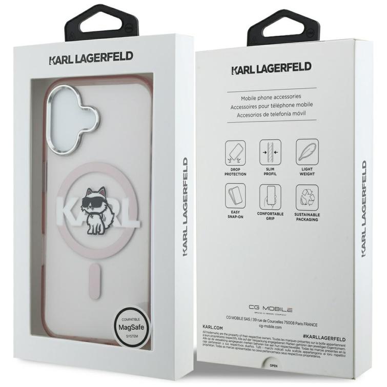 Karl Lagerfeld suojakuori iPhone 17 6,1" IML Choupette Sketch Logo MagSafe vaaleanpunainen