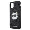 Karl Lagerfeld iPhone 11 / XR -suojakuori KLHCN61G2CPK musta kovakuori Glitter Choupette Patch -kuviolla