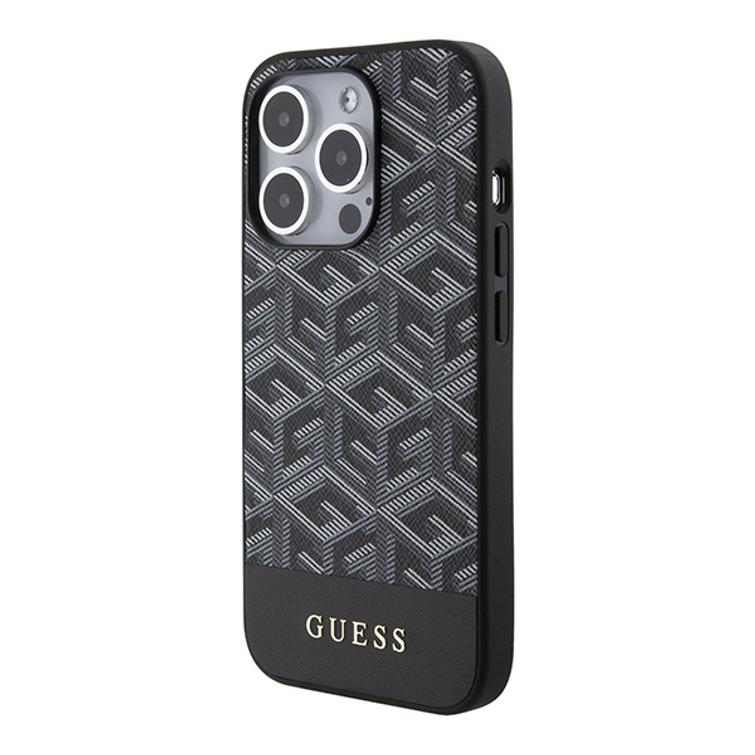 Guess iPhone 14 Pro Max 6,7" suojakuori GUHMP15XHGCFSEK musta HC MAGSAFE GCUBE PU STRIPE