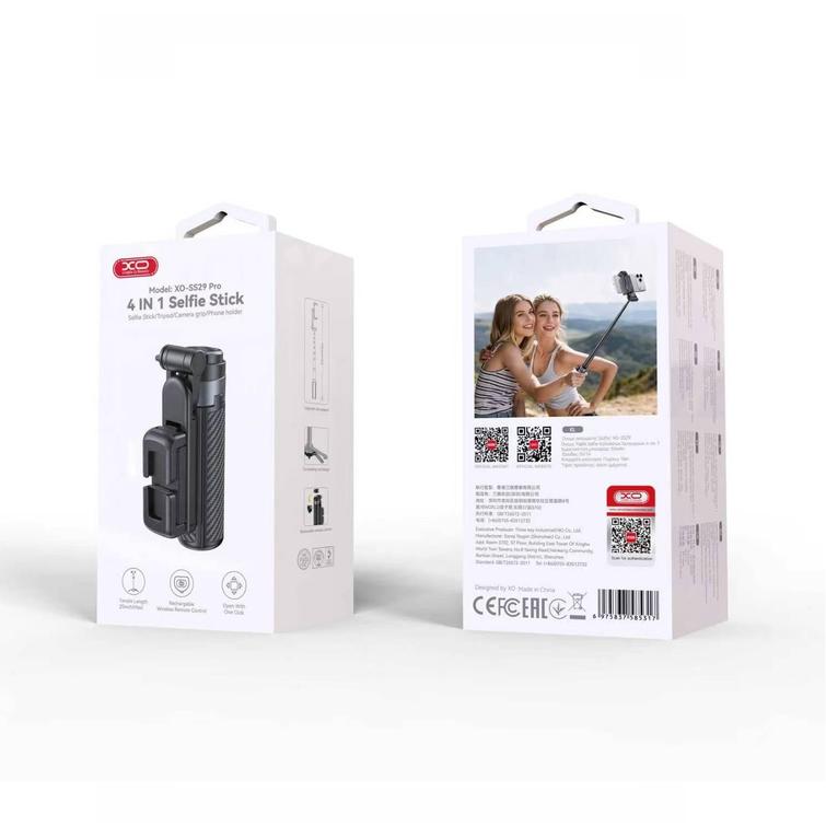 XO Selfiekeppi Bluetooth-kolmijalka SS29 musta 64 cm