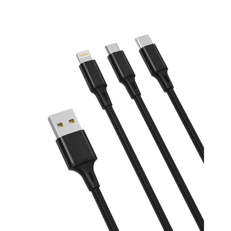 XO-kaapeli NB173 3in1 USB - Lightning + USB-C + microUSB 1,2 m 2,4A musta
