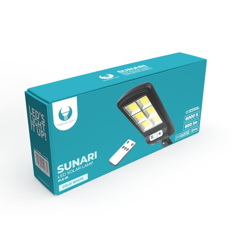 Forever Light aurinkokenno-LED-lamppu SUNARI FLS-01 6*COB PIR 10W 800lm 6000K 2400mAh Li-ion + RC