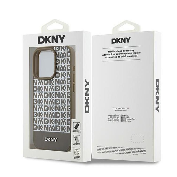 DKNY iPhone 15 Pro Max 6,7" -puhelimen suojakuori DKHMP15XPSOSPW, musta, HC Magsafe -kuvioitu pu-suoja, raidallinen pohja.