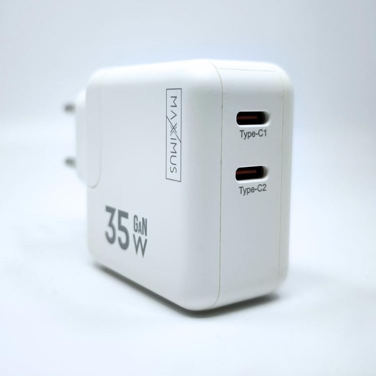 WALL CHARGER MX BURST GaN PD 35W, 2xUSB-C + C/C PD CABLE 65W WHITE
