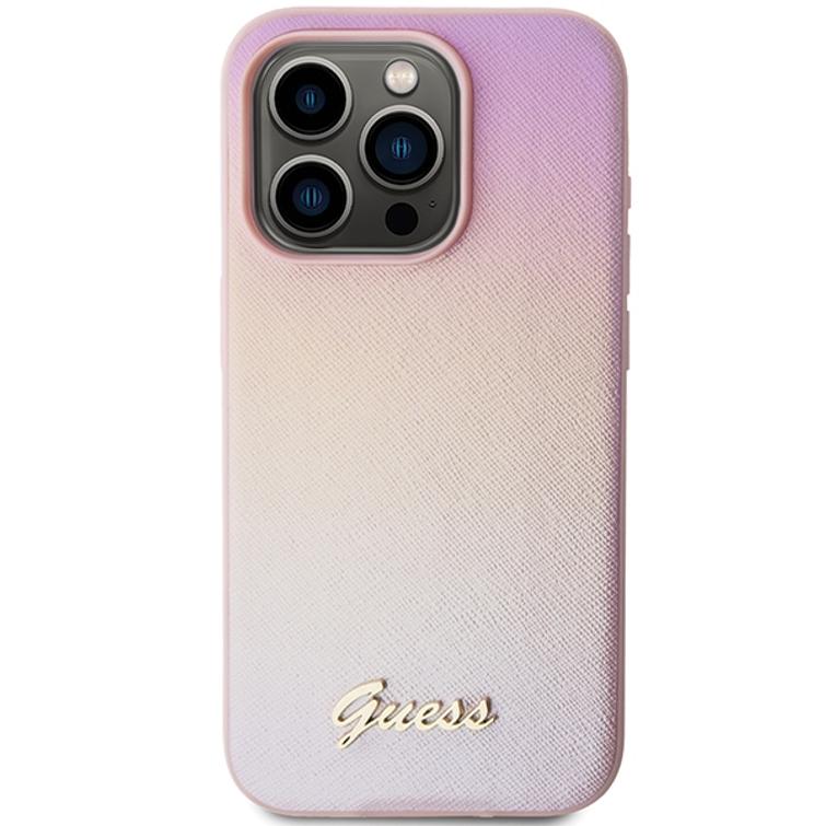 Guess iPhone 15 Pro 6,1" suojakuori GUHCP15LPSAIRSP pinkki HC PU SAFFIANO IRIDESCENT SCRIPT