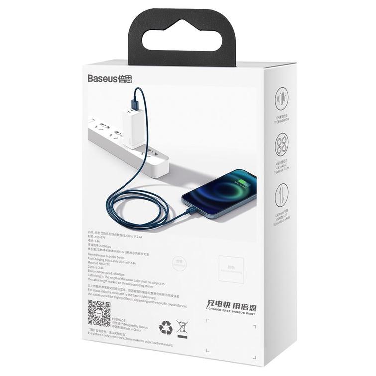 Baseus Superior USB - Lightning -kaapeli 1,0 m 2,4A sininen