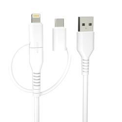 Forever kierr&auml;tyskaapeli 3w1 1,5m 2,4A USB-A -USB-C+ microUSB + Lightning KR3W1-00 valkoinen