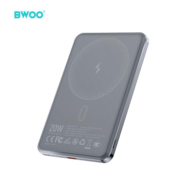 BWOO Ultraohut Varavirtalähde 5000mAh Magneettisella Latauksella P79 Harmaa