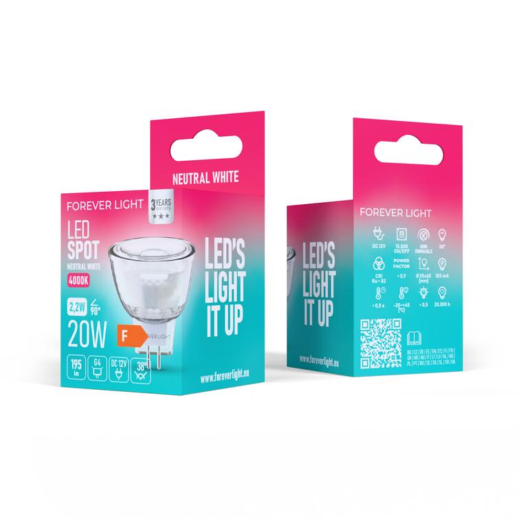 Forever Light LED-lamppu G4 MR11 38° 2.2W 195lm 4000K 12V lasiluokka F