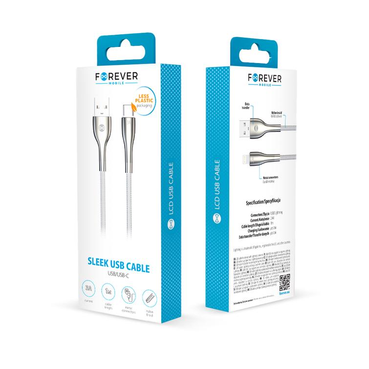 Forever Sleek -kaapeli USB - USB-C 1,0 m 3A valkoinen