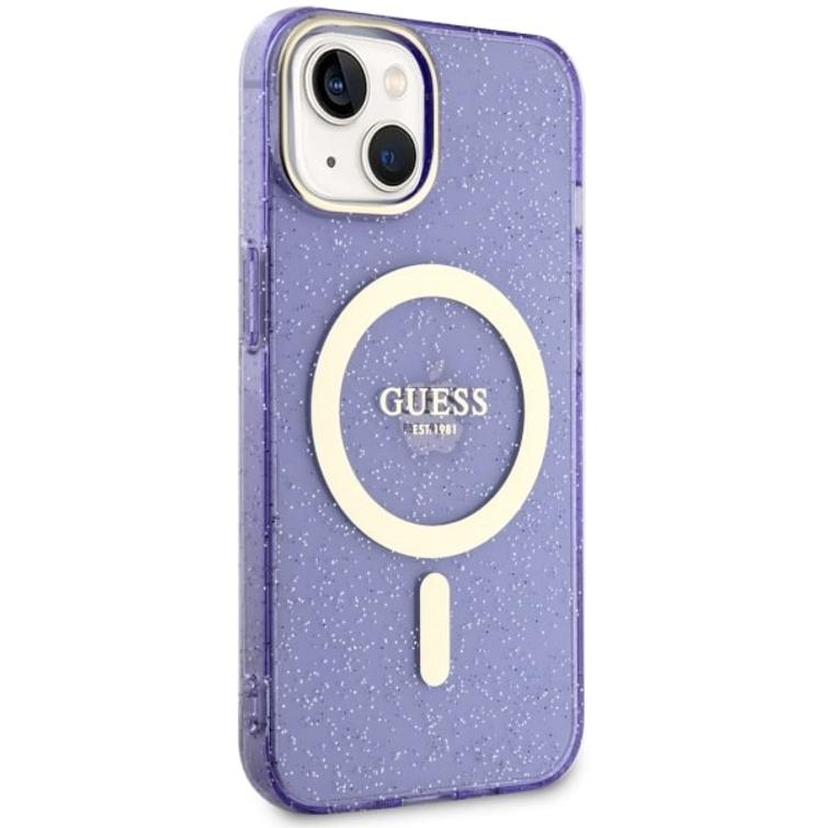 Guess iPhone 14 6,1" GUHMP14SHCMCGU kovakuori, violetti, Magsafe IML Glitter Gold
