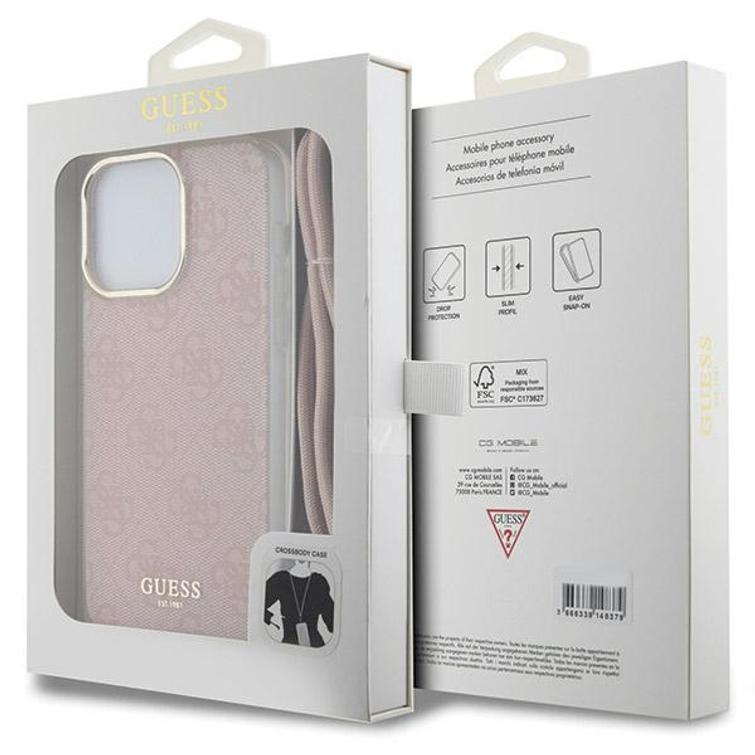 Guess iPhone 15 Pro 6,1" suojakuori GUHCP15LHC4SEP pinkki HC CROSSBODY CORD 4G PRINT