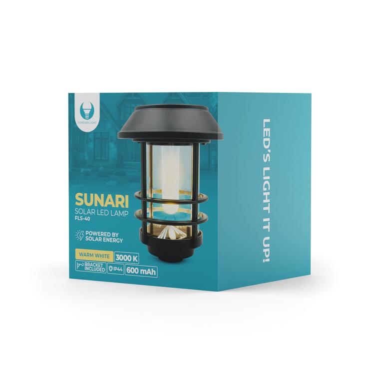 Forever Light aurinkokennolla toimiva LED-valaisin SUNARI FLS-40 musta