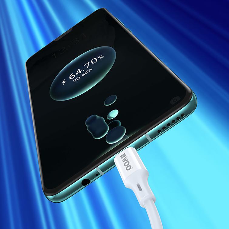BWOO-kaapeli USB-C - USB-C 1m 60W ABS + TPE X282 C-C valkoinen