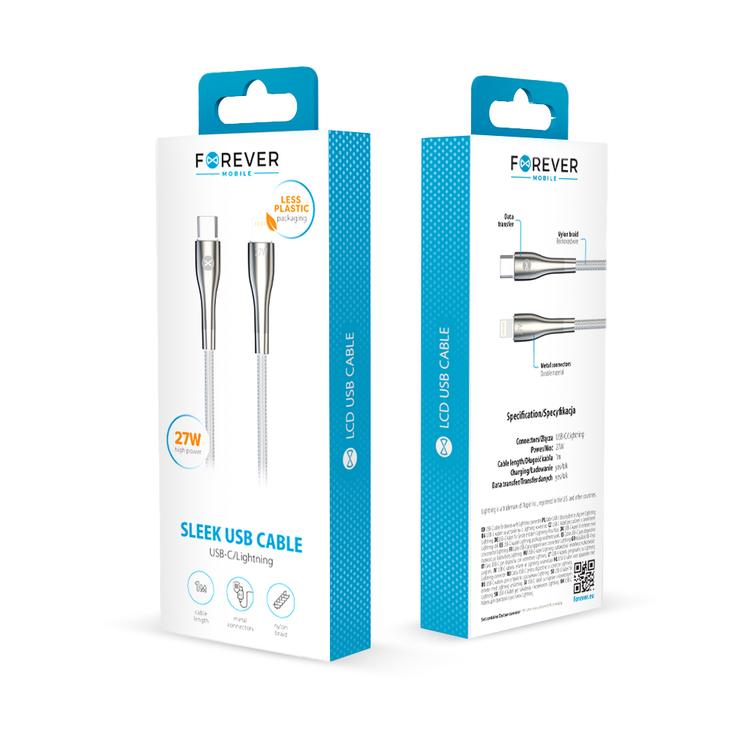 Forever Sleek USB-C - Lightning-kaapeli 1,0 m 27W valkoinen