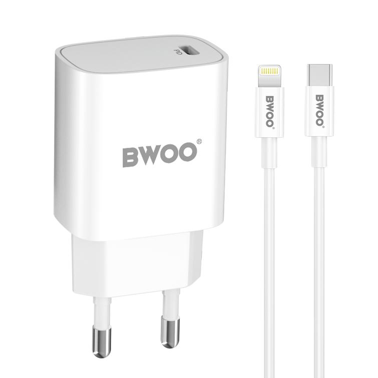 BWOO CDA159 PD seinälaturi 20W 1x USB-C-portti + Lightning valkoinen
