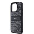 DKNY-suojakuori iPhone 15 Pro Max 6,7":lle DKHCP15XPRTHSLK musta HC PU -kuvioitu toistuva tekstuurikuvio s&auml;vyraidalla.