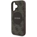 Guess HC MagSafe PU 4G Circle -suojakuori klassisella logolla iPhone 16:lle, ruskea