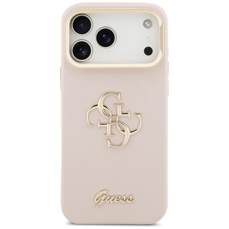 Guess Grained Big 4G & Stand -kamerakotelo iPhone 17 Pro Maxille, pinkki