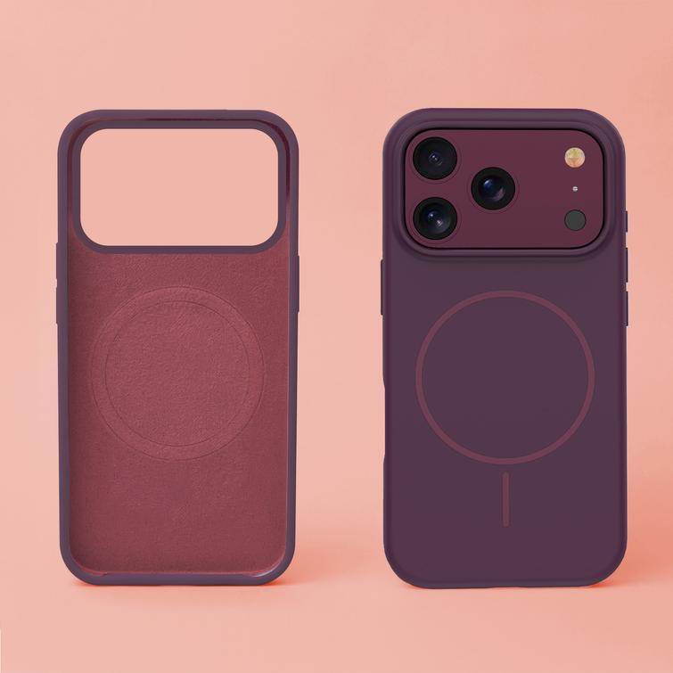 Silikoni ohut Mag -kotelo iPhone 17 Pro 6,3" / iPhone 18 Pro 6,3" -puhelimille, tumman kirsikanpunainen