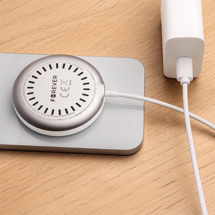 Forever MAWC-300 magneettinen langaton laturi Qi2 15W hopea