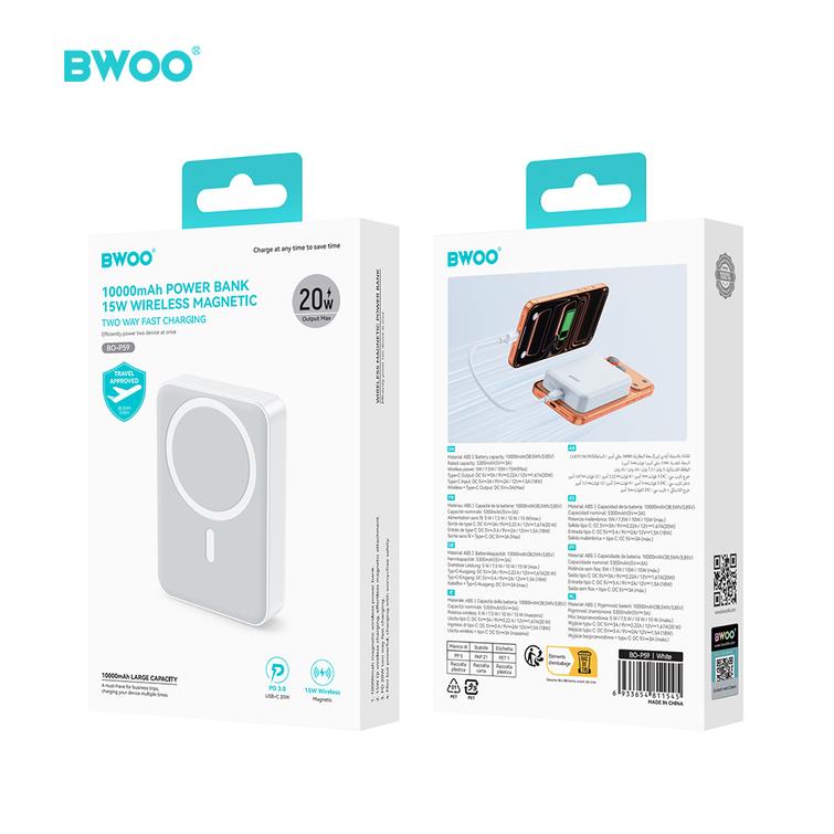 BWOO 20W 10000 mAh varavirtal&auml;hde, valkoinen