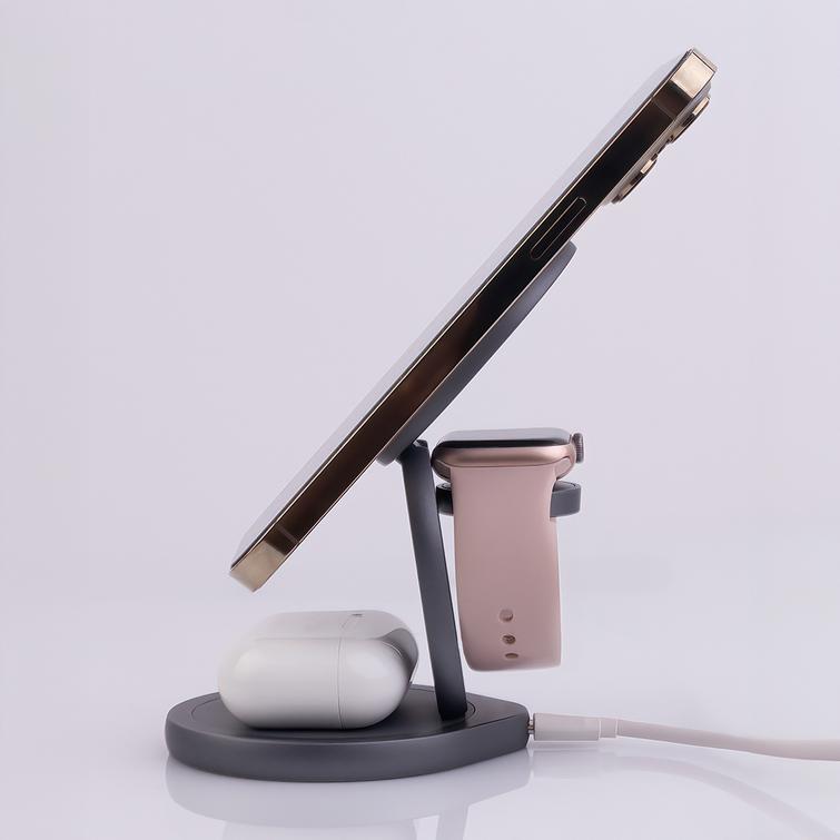 Forever MAWC-200 magneettinen langaton laturi 15W harmaa 3in1