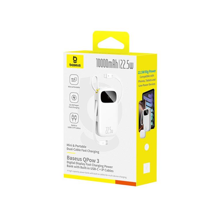Baseus Qpow3 Digitaalinen Näytöllinen Pikalataus Varavirtalähde 22.5W 10000mAh Kuunvalkoinen