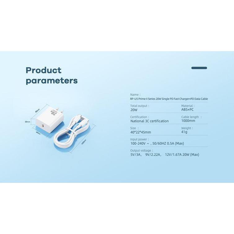WALL CHARGER REMAX PRIME II SERIES 20W PD RP-U5
