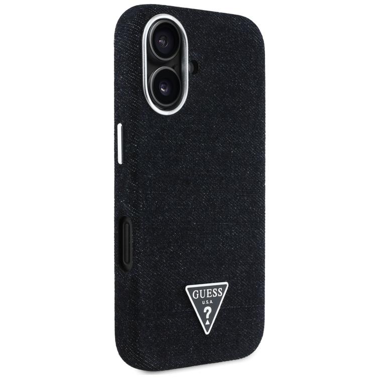 Guess HC MagSafe FW Denim Triangle Logo -kotelo iPhone 16 -puhelimelle, musta