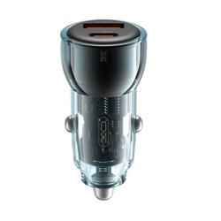 XO autolaturi CC60 60W 1x USB 1x USB-C sininen + USB-C - USB-C -kaapeli