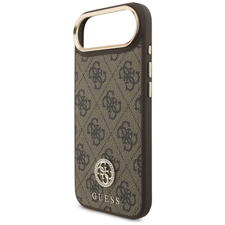 Guess 4G Strass Logo & Big Strap Metal Buttons MagSafe -kotelo iPhone Airille, ruskea