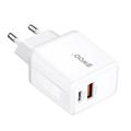 BWOO-seinälaturi CDA182 QC 38W 1x USB-A + 1x USB-C valkoinen