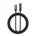 BWOO USB-C - USB-C-kaapeli 1m 60W LED-n&auml;yt&ouml;ll&auml;, punottu, musta