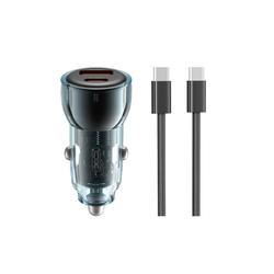 XO autolaturi CC60 60W 1x USB 1x USB-C sininen + USB-C - USB-C -kaapeli