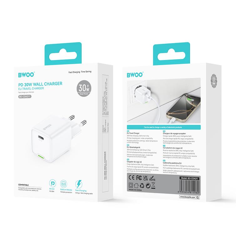 BWOO GaN PD -seinälaturi 30W 1x USB-C-portti 1A valkoinen